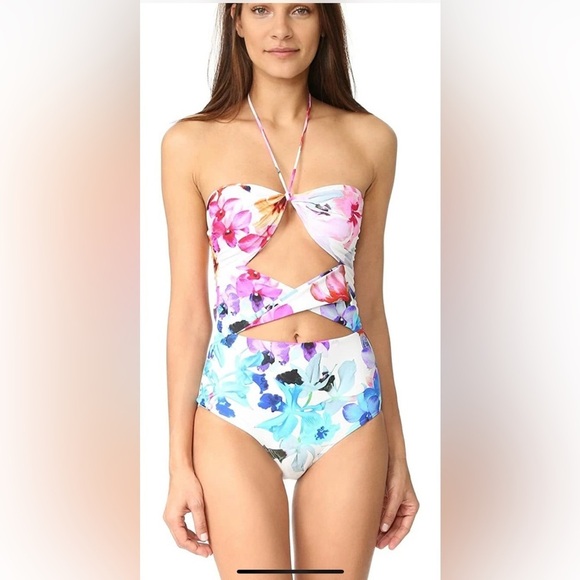 6 Shore Road By Pooja Waterside Colombia Floral Cut Out One Piece Swimsuit L - Picture 1 of 9